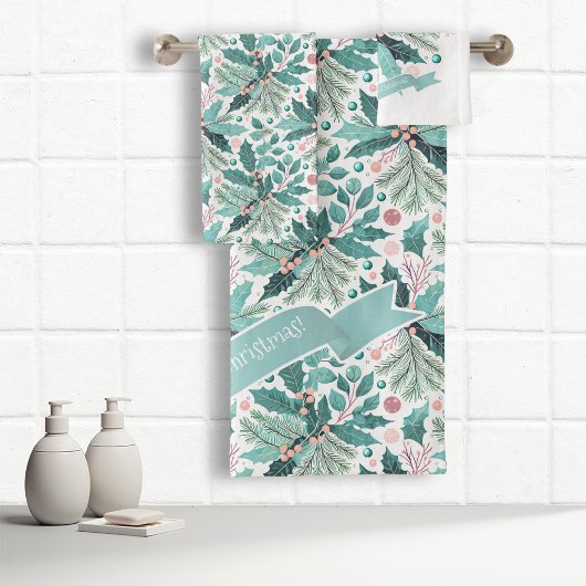 Turquoise Noël Holly Berries Motif#17 ID1009