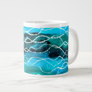 Turquoise, Noir, Blanc 'Vagues' Jumbo Mug