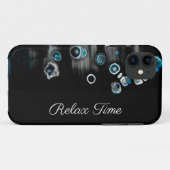 Turquoise- noir comme pierres monogramme coques ip (Dos (Horizontal))