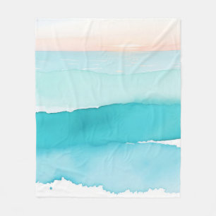 Turquoise Ocea Waterverf Zonsondergang Fleece Deken