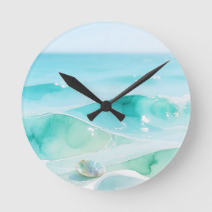 Turquoise Oceaan Golf Schelp Ronde Klok