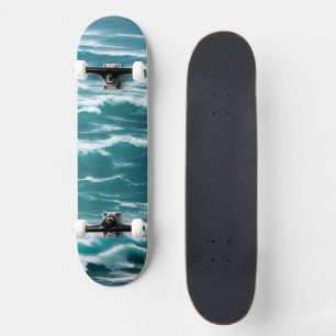 Turquoise Oceaan Golven Ruw Branding Skateboard