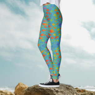 Turquoise Oceaan Tropische Vissen Waterverf Patroo Leggings