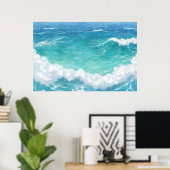 Turquoise oceaangolven poster (Thuiskantoor)