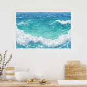 Turquoise oceaangolven poster (Keuken)