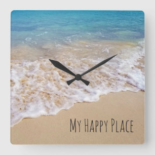 Turquoise oceaanstrand met surf vierkante klok