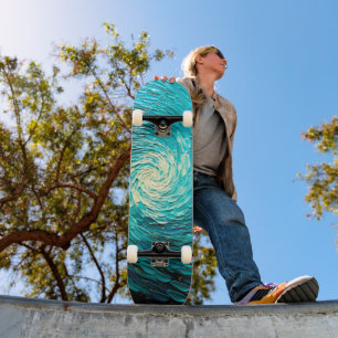Turquoise Oceaanwerveling Abstract Skateboard