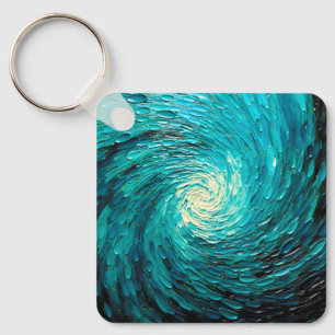 Turquoise Oceaanwerveling Abstract Sleutelhanger