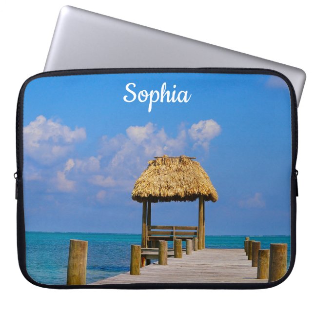 Turquoise Ocean and Dock met name Personalization Laptop Sleeve (Voorkant)