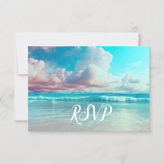 Turquoise Ocean Beach Coeur Mariage RSVP avec repa