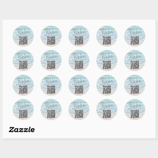Turquoise Ocean Beach Handmade Jewelry QR Code Ronde Sticker (Vel)
