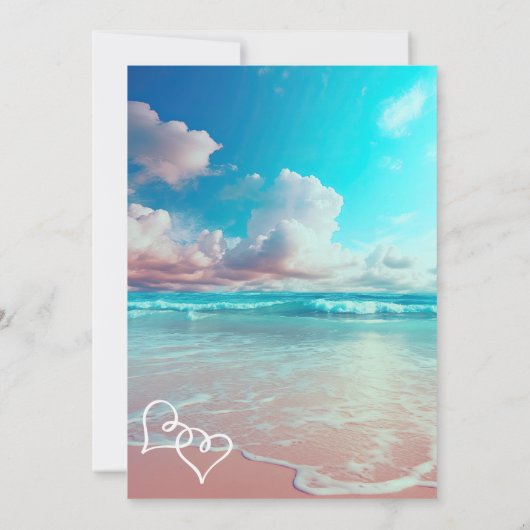 Turquoise Ocean Beach Hart Bruiloft Sjabloon Kaart (Achterkant)