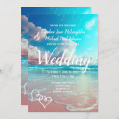 Turquoise Ocean Beach Hart Bruiloft Sjabloon Kaart (Voorkant / Achterkant)