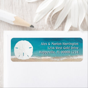 Turquoise Ocean Sand Dollar Return Address Etiket