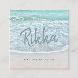 Turquoise Ocean Sandy Beach Handgemaakte Sieraden Vierkante Visitekaartje