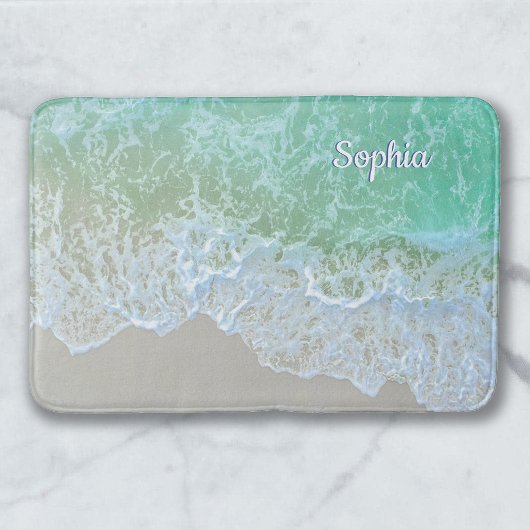 Turquoise Ocean Wave, Personalize Name of Monogram Badmat