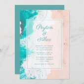 Turquoise Ocean Waves Beach Tropical Wedding Kaart (Voorkant / Achterkant)