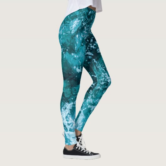 Turquoise Ocean Zee Waves Pattern Leggings (Rechts)