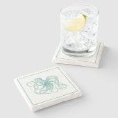 Turquoise Octopus Illustratie Stenen Onderzetter (Zijkant)