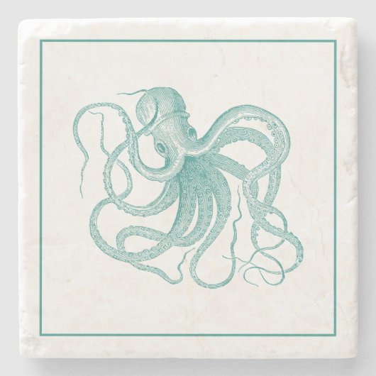 Turquoise Octopus Illustratie Stenen Onderzetter (Voorkant)