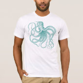 Turquoise Octopus Illustratie T-Shirt (Voorkant)