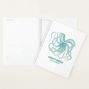 Turquoise octopus op witte achtergrond planner