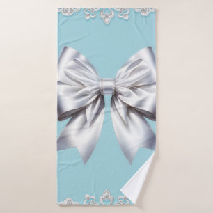 Turquoise œuf de merle bleu grand nœud blanc marié