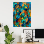 Turquoise Oker Abstracte Poster (Thuiskantoor)