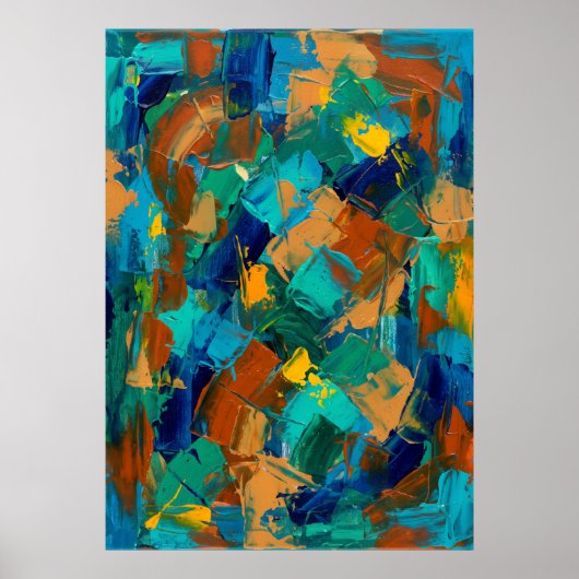 Turquoise Oker Abstracte Poster (Voorkant)