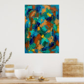 Turquoise Oker Abstracte Poster (Keuken)