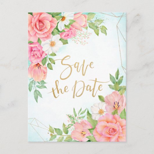 Turquoise Ombre Bloemstuk Rozen Save The Date Uitnodiging Briefkaart (Voorkant)