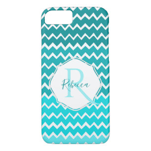 Turquoise Ombre Chevron coque iphone personnalisé
