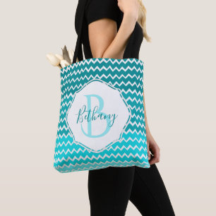 Turquoise Ombre Chevron Sac fourre-tout personnali
