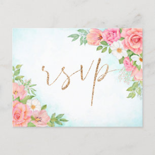 Turquoise Ombre Floral Bouquet Meal Choice Wedding Briefkaart