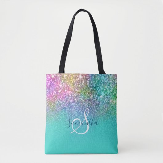 Turquoise Ombre Mermaid Bokeh Glitter Draagtas (Voorkant)