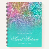 Turquoise Ombre Mermaid Glitter Sweet 16 Guestbook Notitieboek (Voorkant)
