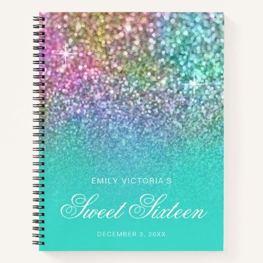 Turquoise Ombre Mermaid Glitter Sweet 16 Guestbook Notitieboek (Voorkant)