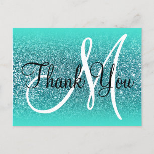 Turquoise Ombre Teal Glitter Monogram Dank Je Wel Briefkaart