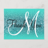 Turquoise  Ombre Teal Glitter Monogram Hartelijk B Briefkaart (Voorkant)