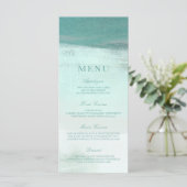 Turquoise Ombre Watercolor Beach Wedding Menu (Debout devant)