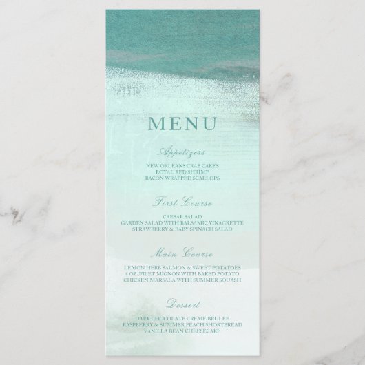 Turquoise Ombre Waterverf Strand Wedding Menu (Voorkant)