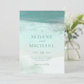 Turquoise Ombre Waterverf Wash Beach Wedding Kaart (Staand voorkant)