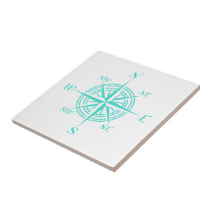Turquoise on White Coastal Decor Compass Roos Tegeltje