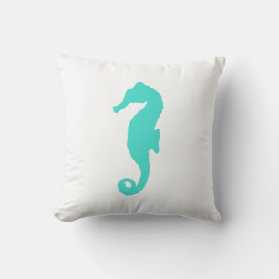 Turquoise on White Coastal Decor Seahorse Kussen