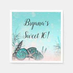 Turquoise Onder de Schelpen Strand Sweet 16 Feestj Servet