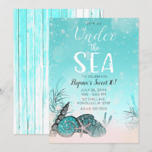 Turquoise Onder de Zeeschelpen Strand Sweet 16 Fee Kaart