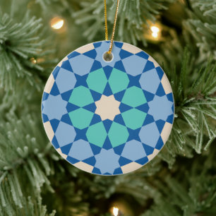 Turquoise Onrust Patroon Keramisch Ornament
