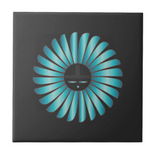 Turquoise op Black Sun Tile Tegeltje
