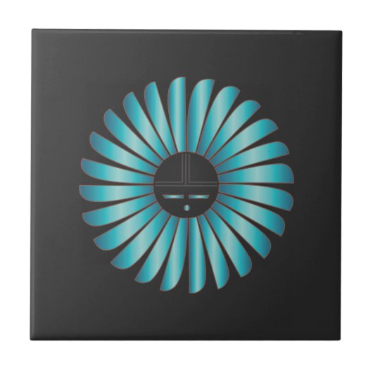 Turquoise op Black Sun Tile Tegeltje (Voorkant)