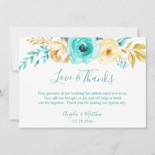 Turquoise Or Botanique Floral Mariage Merci